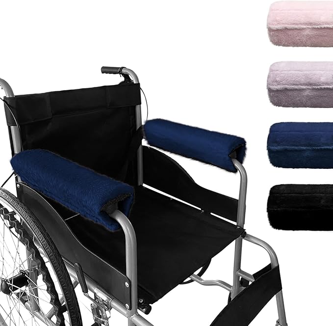 SPRING SEAON Wheelchair Armrest Covers 2 Pack Soft Memory Foam Wheelchair armrest Pads Wicking Washable for Office Transport Chair (Navy Blue)