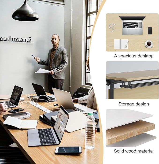 Conference Table,55.1''Folding Conference Room Table for 4-12 People,Mobile Flip Top MeetingTraining Table with Different Coulor and Styles for Offices, Classrooms,Meeting Room (4, G)