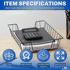 1InTheOffice Letter Tray, Paper Basket for Desk, Paper Trays, Front Load, Black Steel, 2 Pack