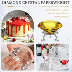 PATIKIL Diamond Crystal Paperweight, 100mm / 3.94" Crystal Paperweight Paper Weight with Silver 25 Metal Base for Home Office Desktop Table Decor Wedding Party Ornaments, Yellow