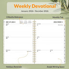 SUNEE 2026 Planner, Weekly and Monthly Calendar Planner, January 2026-December 2026, Daily Agenda with Tabs, Note Pages, Spiral Binding, 6.4"x8.3", Eucalyptus