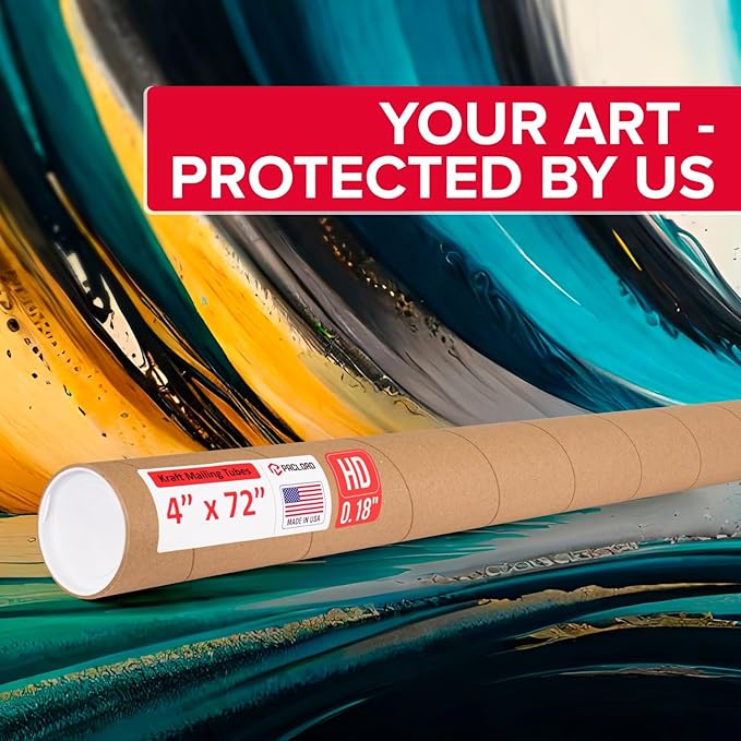 Paclord 4" x 72" Heavy-Duty Reinforced Cardboard Mailing Tube, Pack of 6 Tubes with 12 Caps – Secure USPS Approved – Great for Shipping and Storing of Prints, Artwork, Posters or Documents