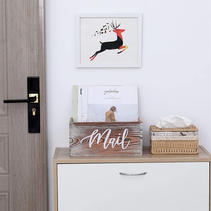 CFYACFY Mail Organizer Magazine Countertop Mail Storage Organizer for Home Mail and Key Holder for Desk Letter Basket Farmhouse Home Decor Mailbox Mail Basket 5.5*5.5*11.4 Inch