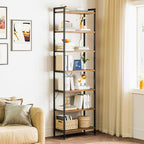 Casaottima Book Shelf, 7 Tier Tall Bookshelf, Modern Wood Bookcase Shelves for Bedroom, Industrial Display Shelf for Living Room Home Office Kitchen, Standing Shelving Unit Storage Organizer, Vintage