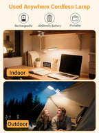 ReinHoo Clip on Lamp,9 Brightness+5 Color Clamp Light,4000mAh Battery Rechargeable Desk Lamp with Clamp,450 Lumen 48 LED Desk Light,Cordless Clip on Reading Lights for Bed/Headboard/Bedside Table