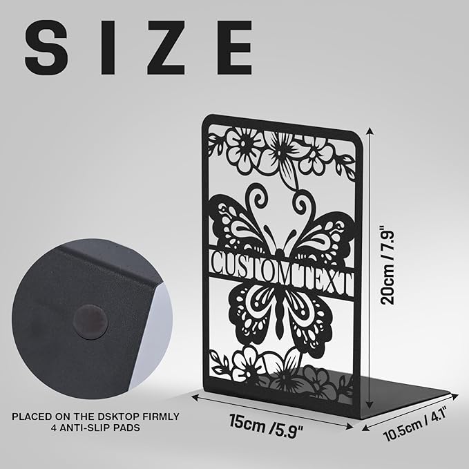 Personalized Butterfly Decorative Book Ends, Heavy Duty Bookends for Shelves, Non-Slip Book Stopper, Metal Modern Bookshelf Decor for Home Office Study Room, Gifts for Readers Color03
