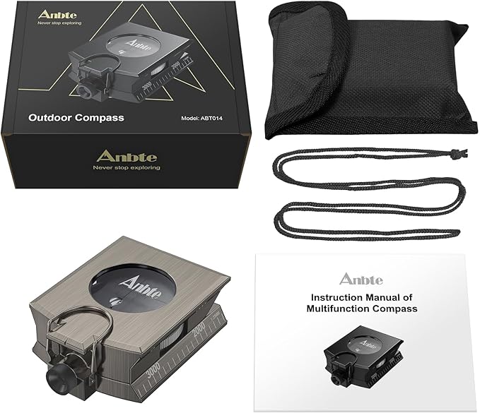 Anbte Compass Hiking Survival, IP65 Waterproof Metal Compass with Sighting Clinometer and Carry Bag, Multifunctional, Professional, for Camping Hunting Hiking Navigation