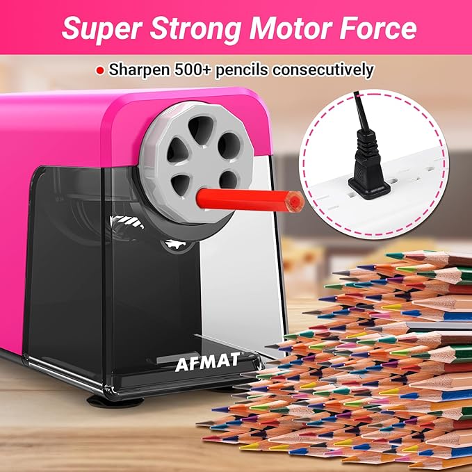 AFMAT Heavy Duty Electric Pencil Sharpener, 6 Holes, Auto Stop Pencil Sharpeners Plug in, Classroom Pencil Sharpener for 6-11mm Pencils, Super Fast, Save Pencils, Teacher Must Have, PSX1