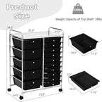 COSTWAY 15 Drawer Rolling Storage Cart, Multipurpose Mobile Storage Organizer w/Removable Drawers & Metal Frame, Utility Tools Paper Organizer on Wheels for Home, Office (Black)