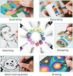 WELLOKB Alcohol Markers Set, 60 colors Alcohol Based Dual Tip, Fine and Brush Tip for Adult Coloring Books, Drawing, Sketching
