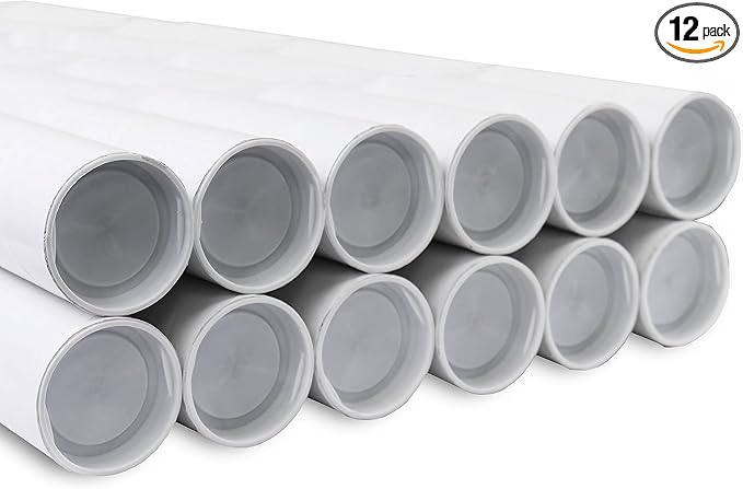 MagicWater Supply Mailing Tube - 1.5 in x 18 in - White - 12 Pack - for Shipping and Storage of Posters, Arts, Crafts, and Documents