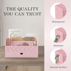 Wisuce Bamboo Mail Organizer Countertop Desktop with Drawer - All-in-One Desk File Organizer with Pencil Holder (Pink)