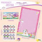 TaoBary 160 Pcs Stationery Paper Set 50 Double Sided Stationery Papers with 50 Matching Envelopes and 60 Round Dot Sticker, 10 Design(Unicorn,8.5 x 11 Inch)