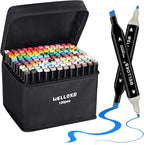 WELLOKB Alcohol Markers Set, 120 colors Alcohol Based Dual Tip, Broad and Fine Tip for Adult Coloring Books, Drawing, Sketching