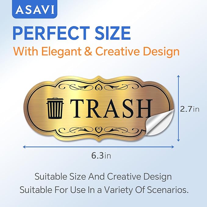 ASAVI Trash & Recycle Stickers – 2-Pack Self-Adhesive Vinyl Labels, Waterproof & Durable (Brushed Gold Black, Medium 6.3 x 2.7 inches)