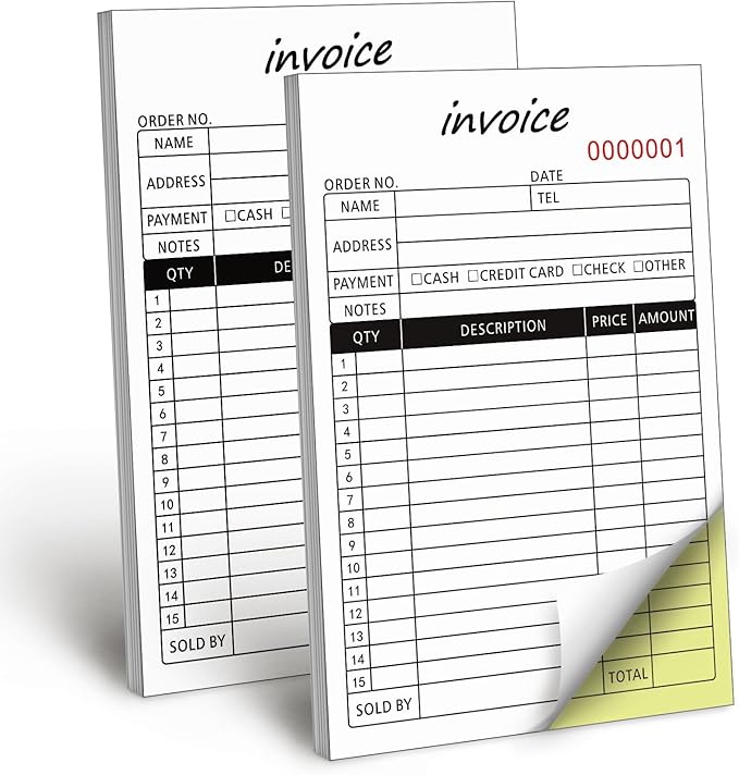 Homvle Invoice Receipt Book with Carbon Copies 2-Part Carbonless Sales Book for Small Boutique Business, 50 Sets