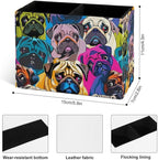 Famame Colorful Pug Dogs Funny Puppy Pencil Holder for Desk, Leather Desktop Container Pen Cup Storage Study Table Pen Organizer Makeup Brushes Holder for Office Home