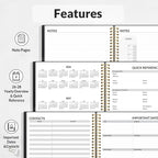 SUNEE 2026 Weekly and Monthly Planner - from January 2026 - December 2026, Daily Agenda Planner with Monthly Tab, Flexible Cover, Note Pages, Pockets, Bookmark, Spiral Binding, Black, 8.5"x11"