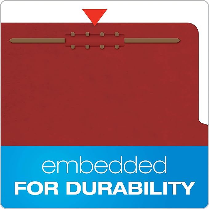 Pendaflex Recycled Classification File Folders, 2 Dividers, 2" Embedded Fasteners, 2/5 Tab Cut, Letter Size, Red (24075R), Specialty, Box of 10 (Pack of 5)