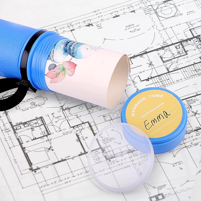 TRANSON Durable Poster Storage Tube with Straps 24"-40" Extendable for Blueprints, Artwork, Maps, Posters Color Blue