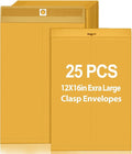 Motipuns 25 Pcs Manilla Envelopes 12 x 16 Inch Large Clasp Envelope Catalog Envelopes with Clasp Closure for Mailing Thick Documents Home, Business, Legal or School Storing Mailing (Golden)