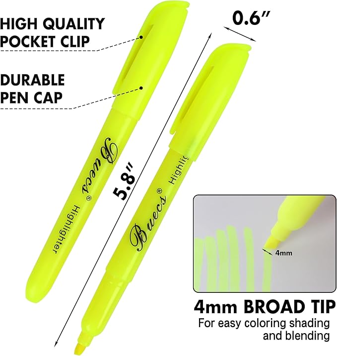 Buecs Highlighters Bulk Pack, 108 Count, Chisel Tip,Fluorescent Yellow, suitable for Adults Highlighting Planner Notes, Office School Supplies