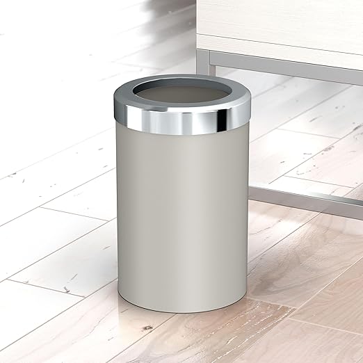Gatco Modern Round Wastebasket, Matte Pearl and Chrome Combo - Stainless Steel Trash Can with Removable Lid, Leakproof, 3 Gallon Capacity for Bathroom, Bedroom, Kitchen, or Office