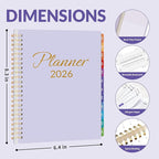 GNL 2026 Planner, Weekly ＆ Monthly Planner 2026, JAN. 2026 – DEC. 2026, 6.4" x 8.3" Monthly Agenda Planner with Tabs, Waterproof Flexible Cover, Spiral Binding, Double-sided Pocket, Bookmark, Purple