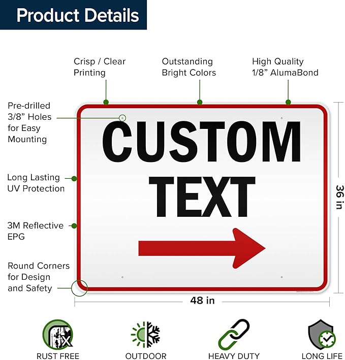 Custom Arrow and Directional Sign by My Sign Center - 36x48 Inches, Right Arrow, Reflective, Rust Free DiBound, Fade Resistant, Made in USA