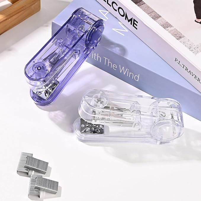 Temiary Swing-Arm Swivel Stapler with 400 Staples, 360 Degree Rotate Desktop Staplers for Booklet or Book Binding, 25 Sheet Capacity for Desk Classroom Office Supplies (Purple)