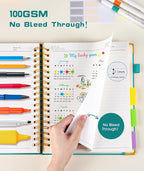 Hardcover Spiral Notebook Journal with Removable Dividers Tabs, 300 Pages Leather 5 Subject Notebook College Ruled, 8"x10" Large B5 Notebooks for Work School Note taking, Lined Journal for Women, Blue