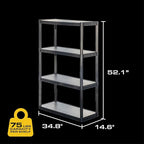 CX 4-Tier (52.1”H x 34.8”W x 14.6”D) Plastic Storage Shelving Unit (Black) 2-Pack, Medium Duty, 75lbs Per Shelf Capacity, Indoor Storage Organization in Home, Garage, Office with Easy Assembly