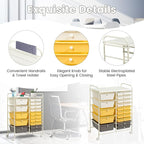 COSTWAY 15 Drawer Rolling Storage Cart, Multipurpose Mobile Storage Organizer w/Removable Drawers & Metal Frame, Utility Tools Paper Organizer on Wheels for Home, Office (Yellow, Beige & Grey)