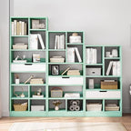 IOTXY Wooden Open Shelf Bookcase - 61 Inches Height Freestanding Display Storage Cabinet Organizer with 8 Cubes and a Drawer, Floor Standing Bookshelf in Tiffany-Green
