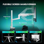ARES WING Heavy Duty Monitor Arm with USB A/C, Tall Ultrawide Monitor Arm for 17 to 49 inch Screen, Holds 44 lbs, Adjustable Gas Spring Desk Mount, White