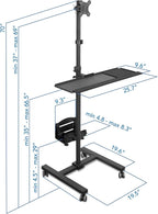 Mount-It! Rolling Computer Cart on Wheels, Mobile Desk Workstation with Monitor Mount for up to 32" Screen, Full Keyboard Tray, Floating Adjustable CPU Holder, Standing up to 70" Tall