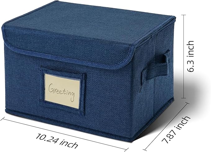 Vienrose Greeting Card Organizer Storage Box with 20 Removable Dividers, 84 Self-stick Labels, Perfect for Photos, Envelopes, Scrapbooking, Paper, Stickers Holder 1 Pack Navy