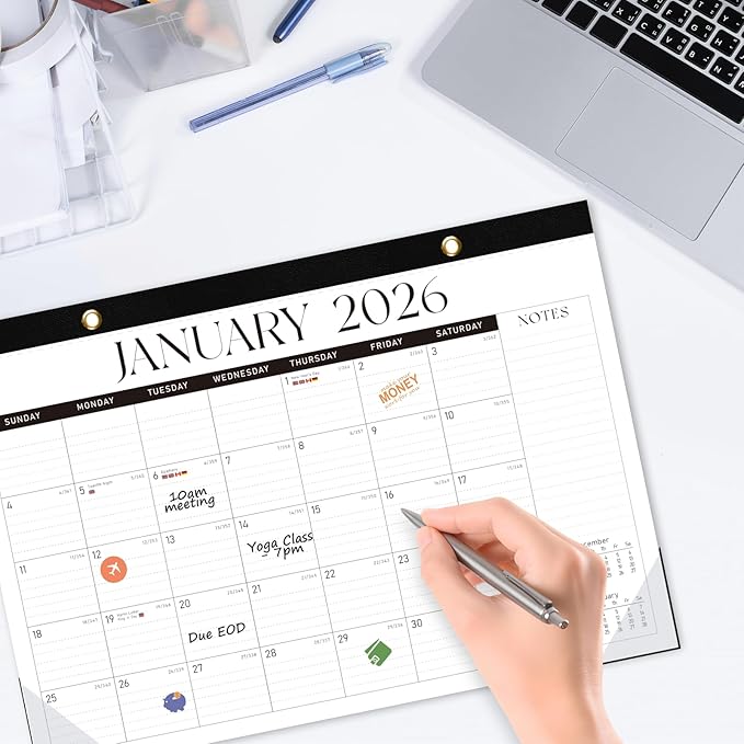 2026 Desk Calendar, 18 Monthly Calendar Runs from January 2026 to June 2027, Large 17" X 12" Desktop/Wall Calendars Easy Scheduling & Notes, Ideal for School, Home and Office - Classic Black