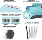 Small Glass Desk Whiteboard Dry-Erase Board with Clock, Small Travel Clock Keychain with Desk Notepad, Time Table Whiteboard for Desk Digital LED Light Display, 8x6 in with Accessories, Aqua Blue