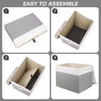 Bagnizer Large 17" 42 Quarts Collapsible Stackable Storage Bins with Lids [3-Pack] Foldable Fabric Linen Storage Boxes Cube, Closet Organizer Baskets with Label (16.7 x 12 x 12, Gray & White)