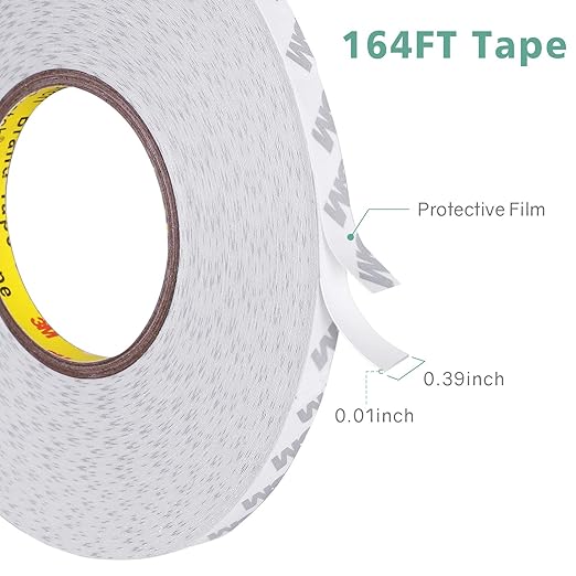 HitLights Double Sided Tape Heavy Duty, 164ft Waterproof Mounting Adhesive Tape, Removable Tape for Walls, Poster, LED Strip, Car Trim, Home Office Decor, Craft Project, White (164ft x 0.39in)