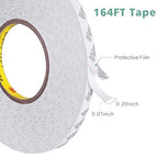 HitLights Double Sided Tape Heavy Duty, 164ft Waterproof Mounting Adhesive Tape, Removable Tape for Walls, Poster, LED Strip, Car Trim, Home Office Decor, Craft Project, White (164ft x 0.39in)