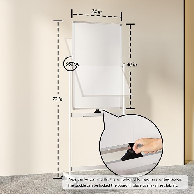 Neatsure Rolling Whiteboard on Wheels, 40" x 24" Double-Sided Mobile Magnetic White Board with Stand, Portable Standing Dry Erase Board Easel for Home Office Classroom School, Silver
