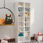Chyanmoo Wood Cube Storage Organizer White Bookshelf - 1-Tier Freestanding Storage Cabinet with Legs for Home Office, 8-Cubes Open Shelf