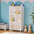 Chyanmoo Wood Cube Storage Organizer White Bookshelf - 3-Tier Freestanding Storage Cabinet with Legs for Home Office, 6-Cubes Open Shelf