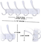 SKOLOO Modern Metal Wall Coat Rack with 5 Hooks, Pack of 2, Sturdy Wall Hook Rack for Hanging Coat, Jacket, Clothes, Hat, White