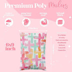 Pretty Package Store 6x9 Designer Poly Mailer 100 Pack Heavy Duty Waterproof Self Seal Shipping Bags for Small Business Large Mailing Envelopes Bulk Tear Resistant Packaging Pastel Cross Faith