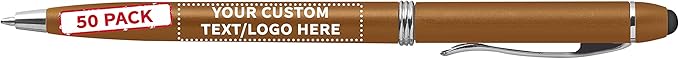 DISCOUNT PROMOS Custom Twist Action Plastic Stylus Pens, Set of 50, Personalized Bulk Pack - Pens for Work, Cool Pens for Writing, Black Ink - Gold