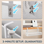 Cable Management, 15'' Under Desk Cable Management Tray No Drill, Metal Cable Organizer with Clamp for Wire Management, Cord Organizer for Home Office, Desk Accessories Organizer, White