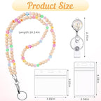 Teacher Lanyard with ID Holder Flower Cute Wooden Beaded Lanyards for ID Badge Holders Retractable Badge Reel Keys Eyeglass Chains for Women